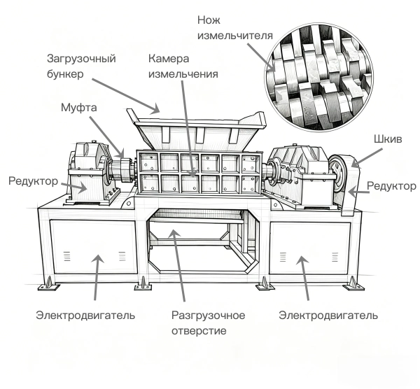 Конструкция измельчителя металла