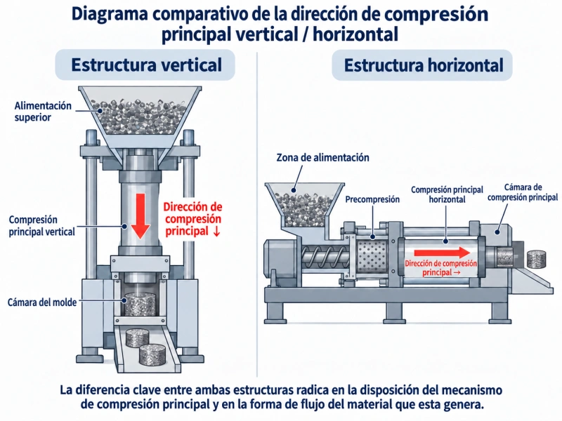 ¿Cuál es la diferencia entre las briquetadoras verticales y horizontales de virutas metálicas?
