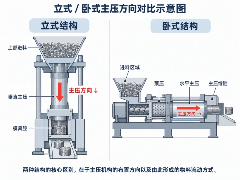 金属屑饼机的立式结构与卧式结构有什么区别？